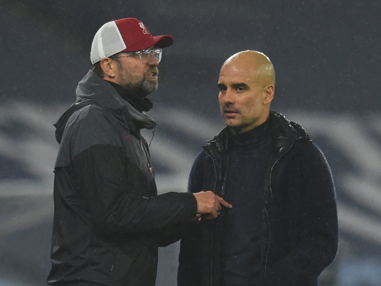 Liverpool boss Jurgen Klopp and Manchester City manager Pep Guardiola