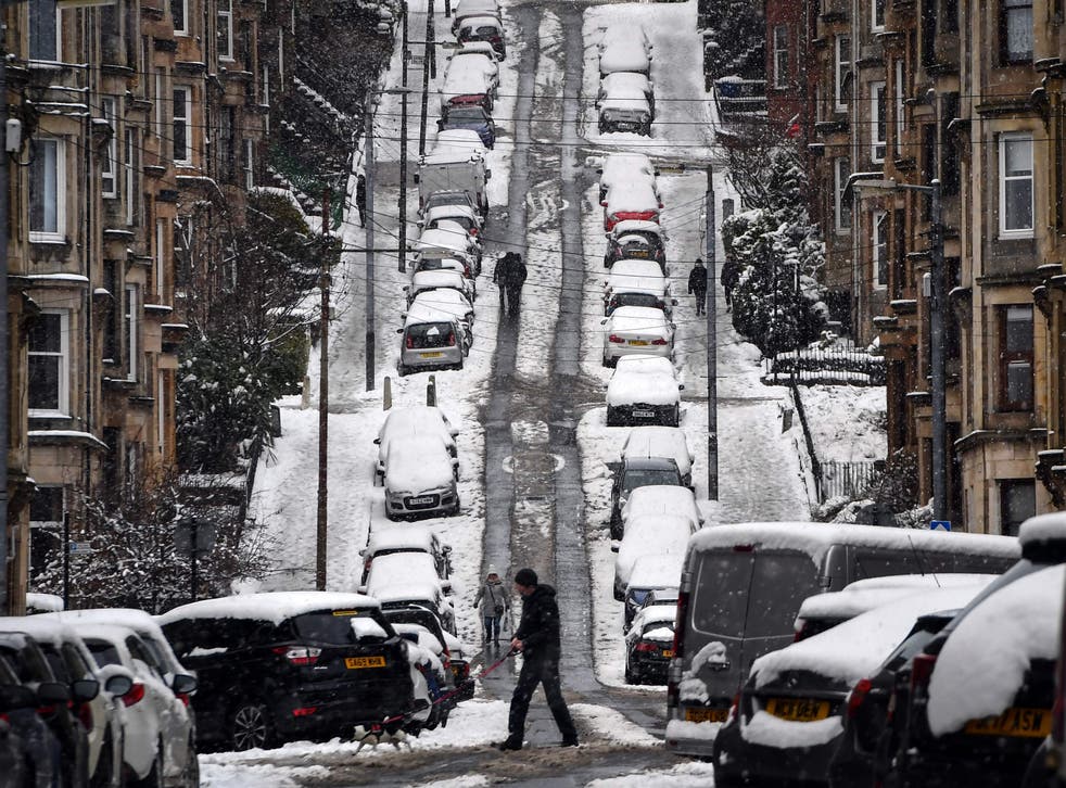 Gardner street in Glasgow as snow blankets the city. The UN’s Cop26 climate conference is due to take place in the Scottish city in November