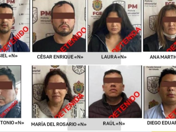 Pictures of eight people arrested in Veracruz on kidnapping charges