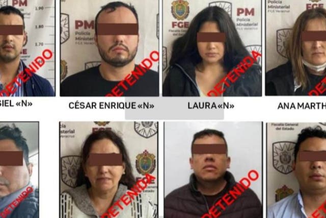 <p>Pictures of eight people arrested in Veracruz on kidnapping charges</p>