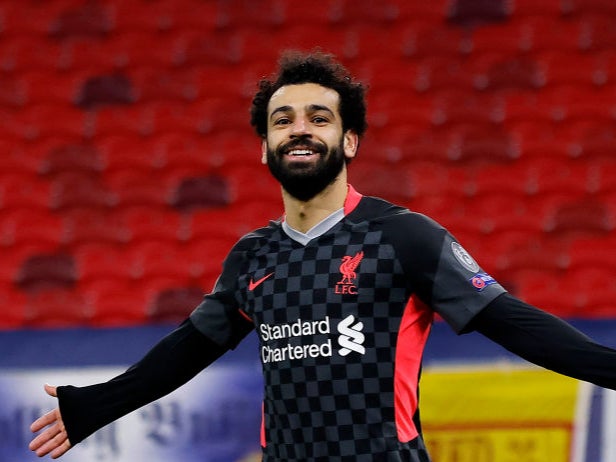 Mohamed Salah of Liverpool celebrates after breaking the deadlock