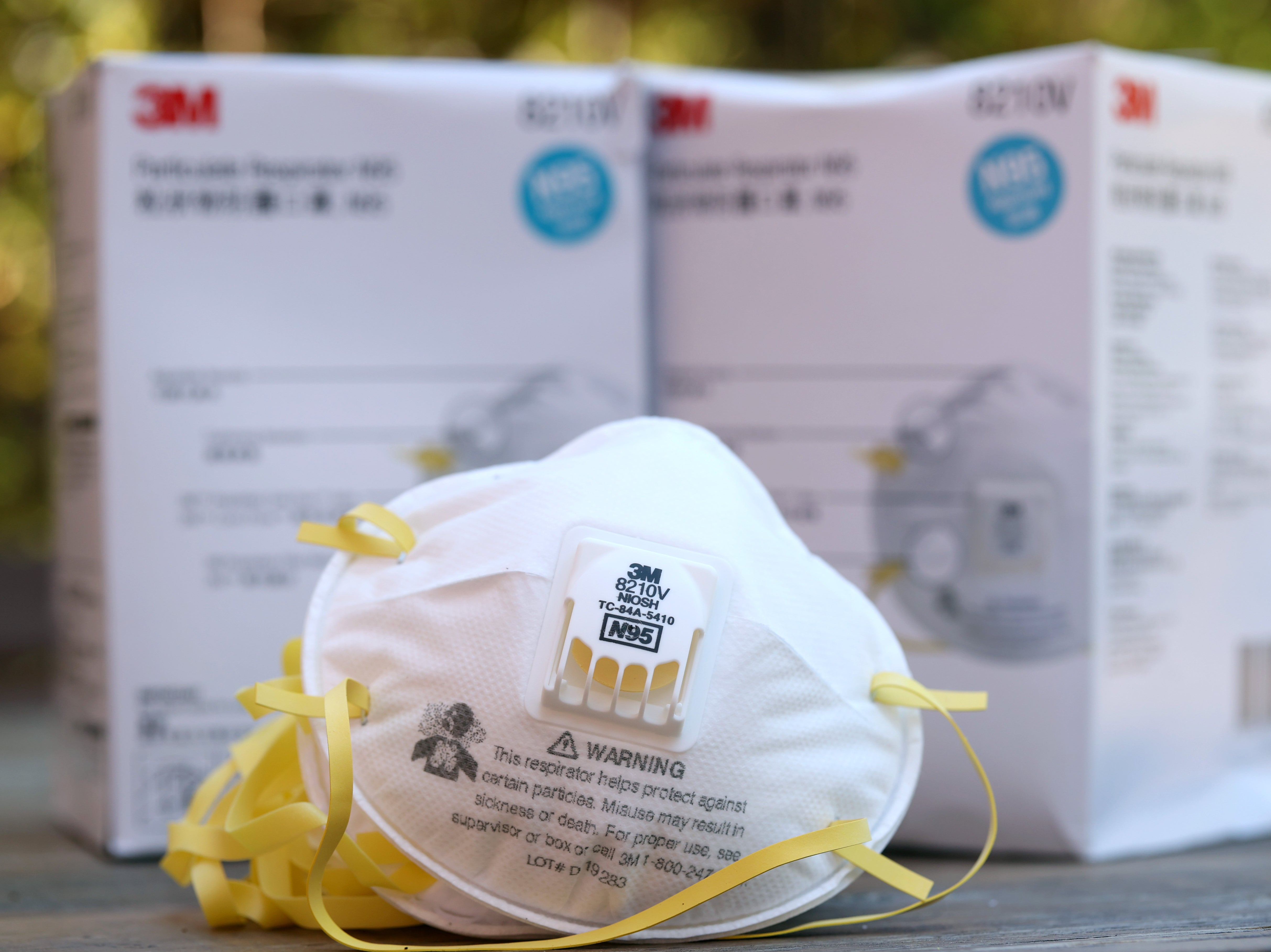 N95 particulate respirators are displayed on a table on 28 July 2020 in San Anselmo, California