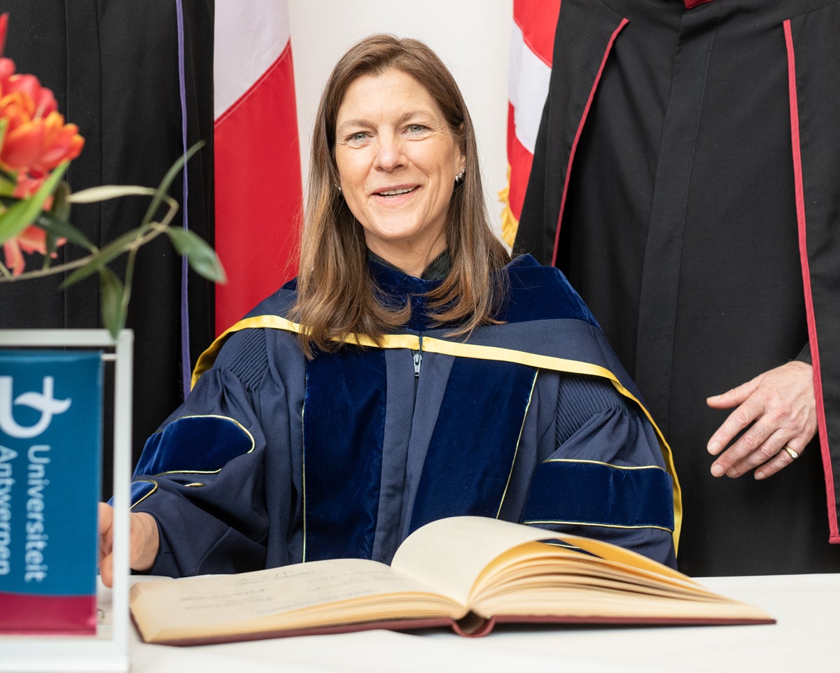 Larson during a ceremony for honorary degrees at Antwerp University in 2019