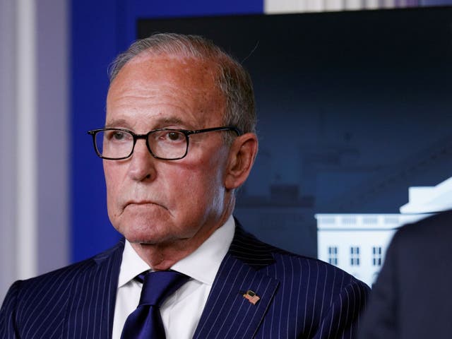 <p>White House economic adviser Larry Kudlow looks on during a news conference in the Brady Press Briefing Room at the White House in Washington, DC, on 23 September 2020</p>