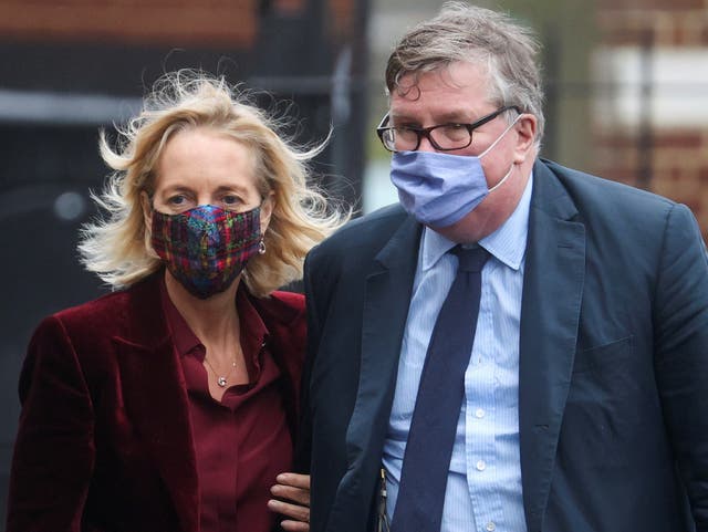 Hedge fund manager Crispin Odey arrives at Hendon Magistrates’ Court in London on 17 February 2021