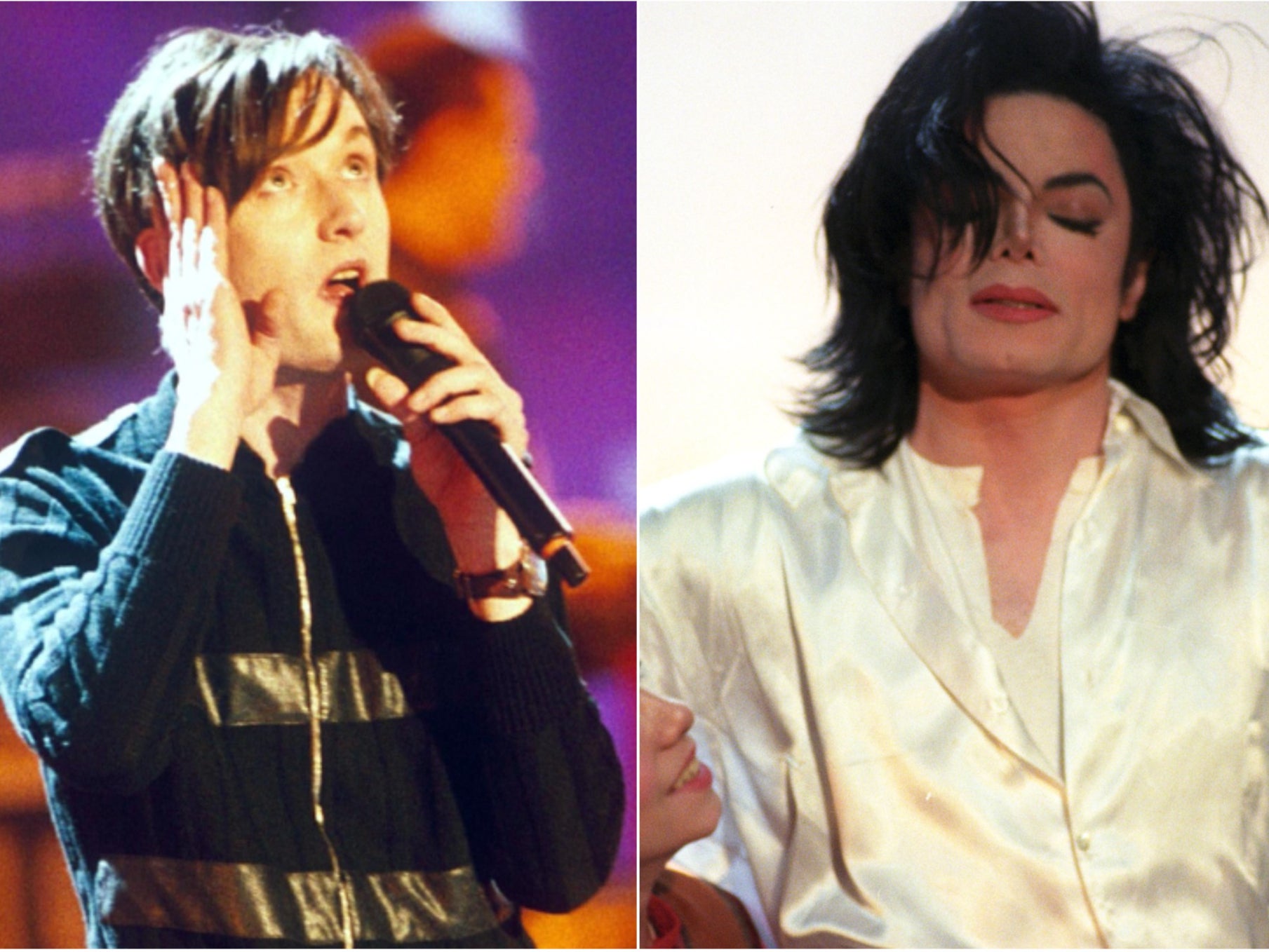 Jarvis Cocker (left) famously waggled his backside at the audience during Michael Jackson’s performance at the Brit Awards in 1996
