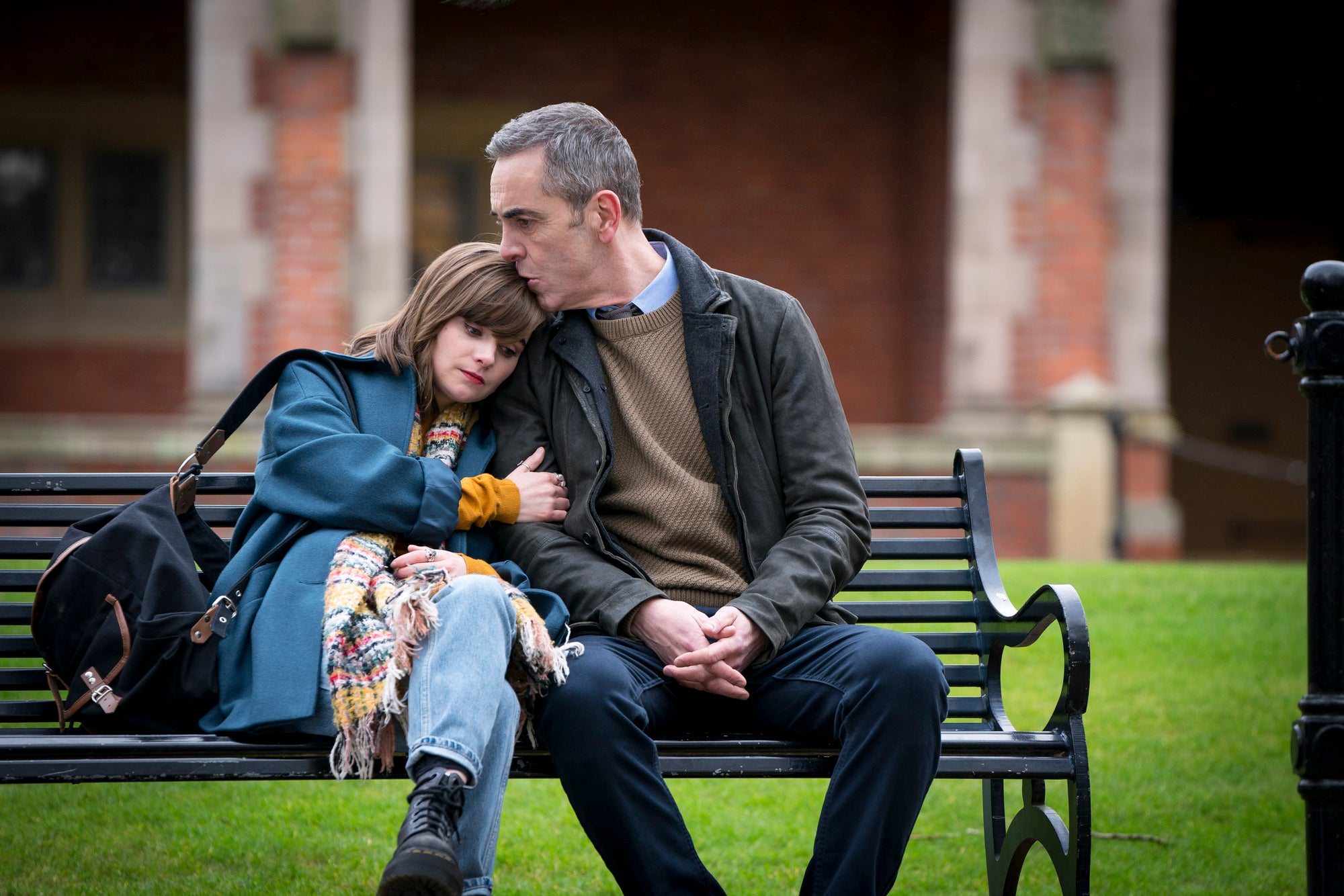 Tom Brannick (right) with his daughter Izzy, played by Lola Petticrew