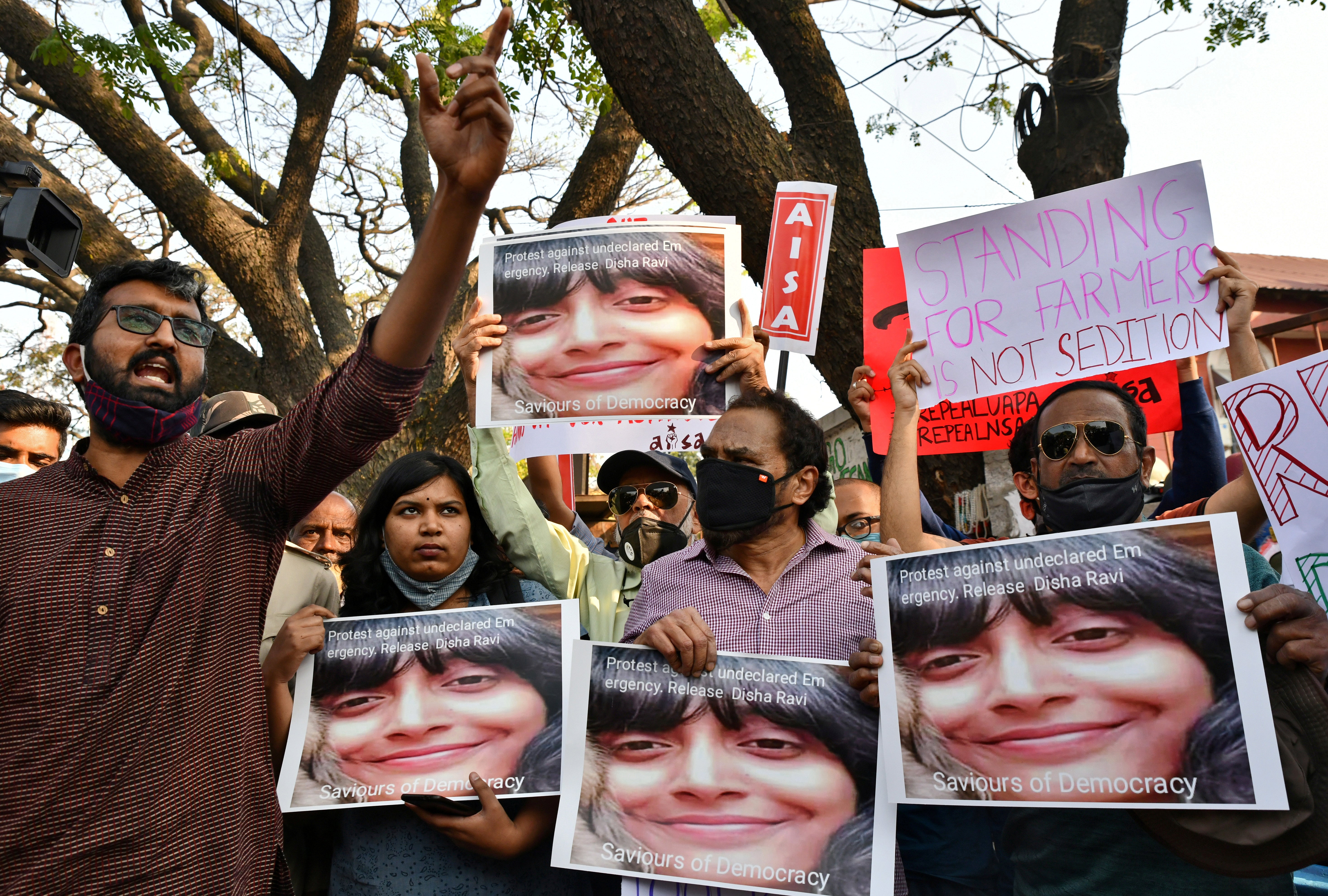 Several people hit the streets in Bangaluru city, India to protest against the arrest of climate activist Disha Ravi on 15 February