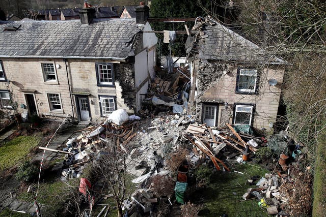 <p>Debris from explosion at house in Summerseat, near Bury</p>
