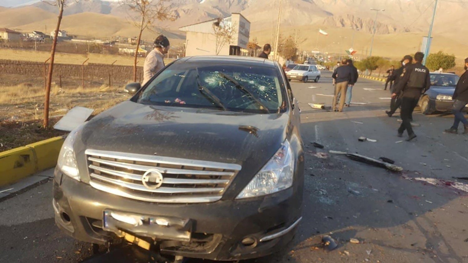 The scene of the attack outside Tehran that killed prominent Iranian scientist Mohsen Fakhrizadeh