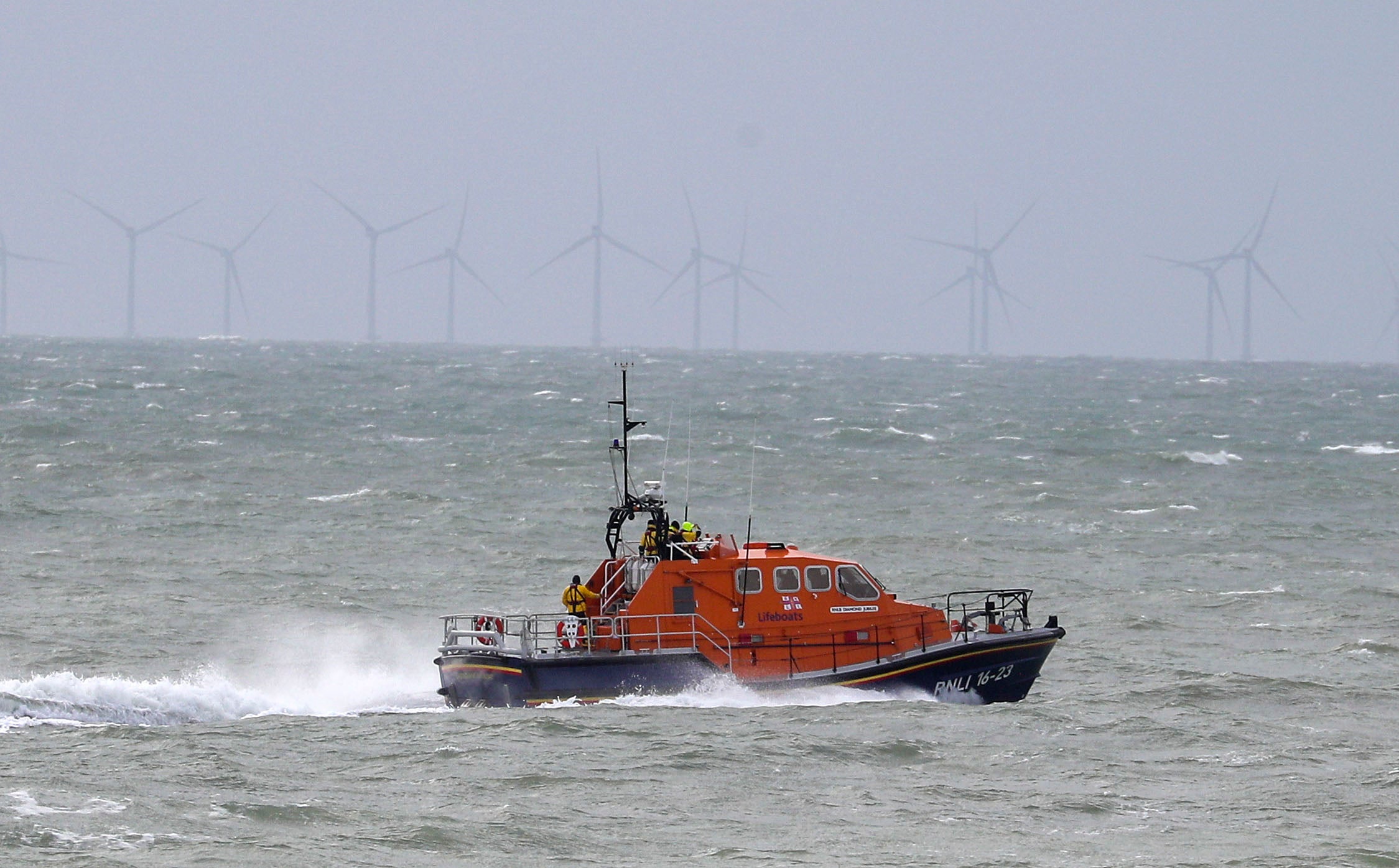 An RNLI lifeboat attends a call off UK shores in 2020