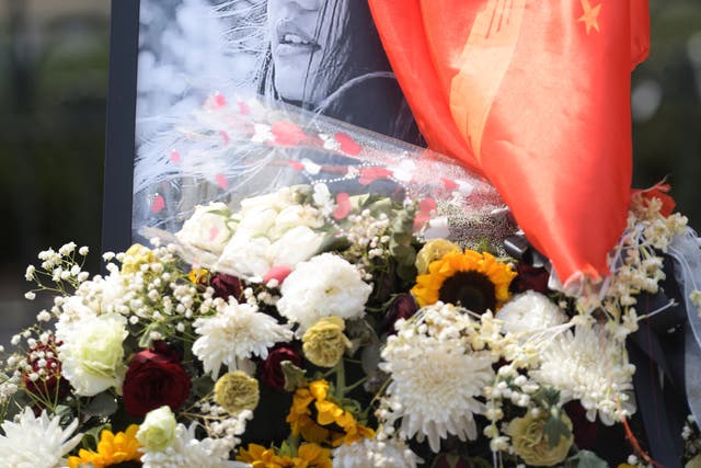 <p>A view of a memorial for Mya Thwate Thwate Khaing, a young protester who was shot in the head in Naypyidaw when police tried to disperse a crowd during protests against the military coup in Yangon</p>