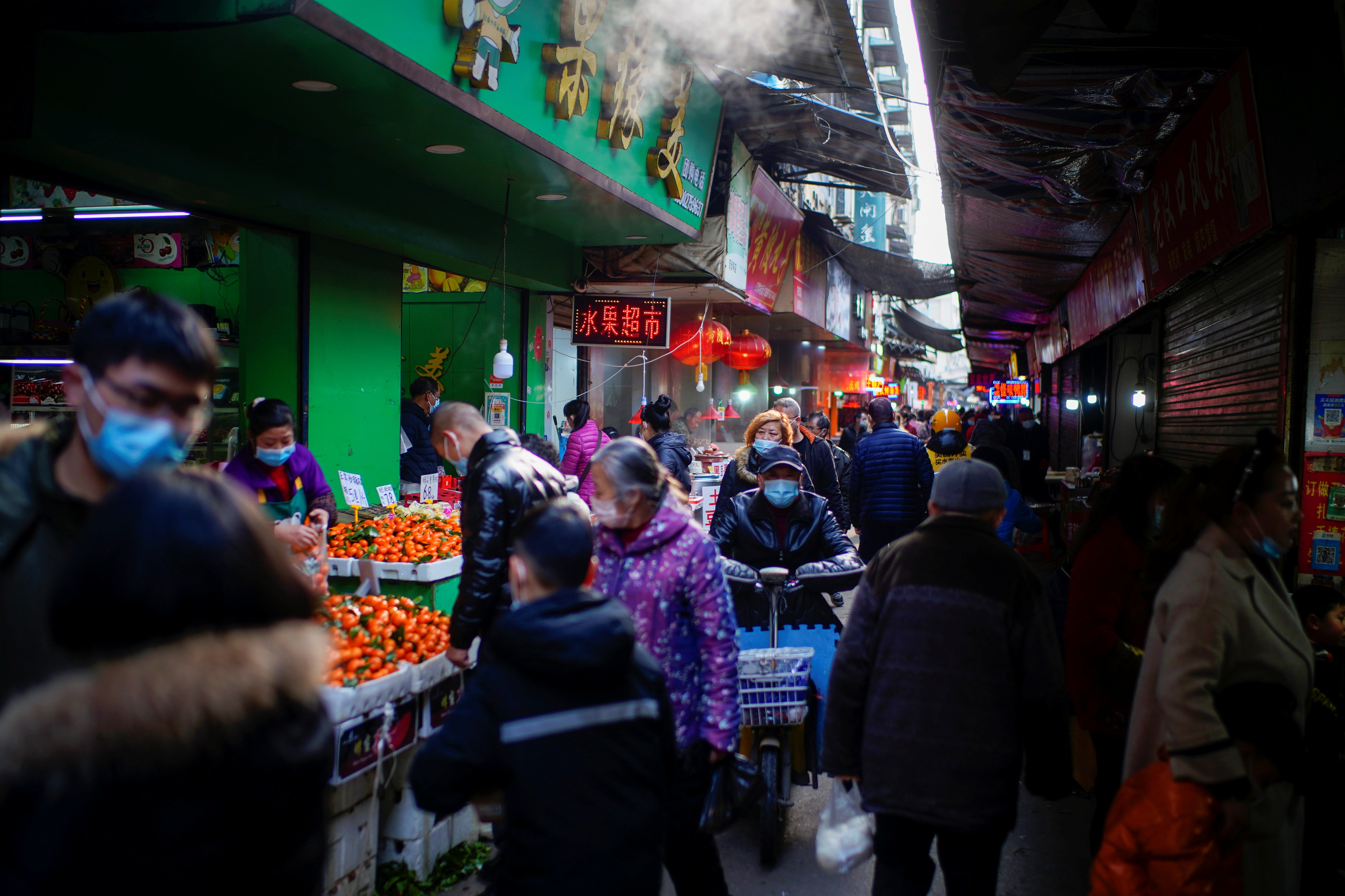 Food market in Wuhan, China, in February 2021
