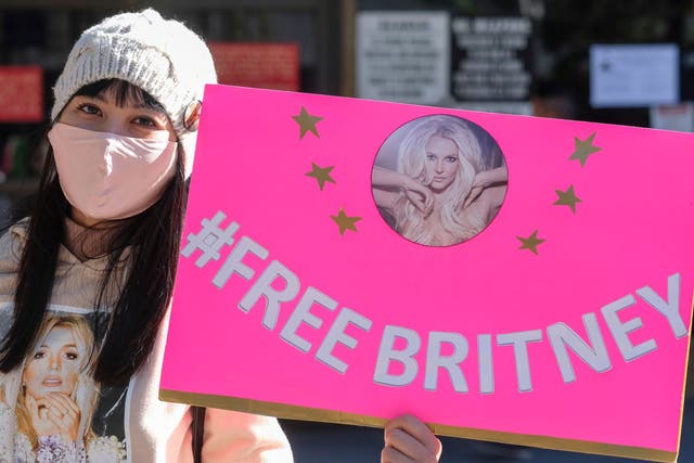 <p> A follower in Los Angeles takes part in the #FreeBritney campaign</p>