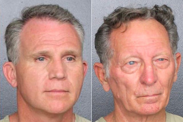 <p>Walter Wayne Brown Jr and Gary Brummett after being arrested for impersonating US marshals and refusing to wear masks</p>