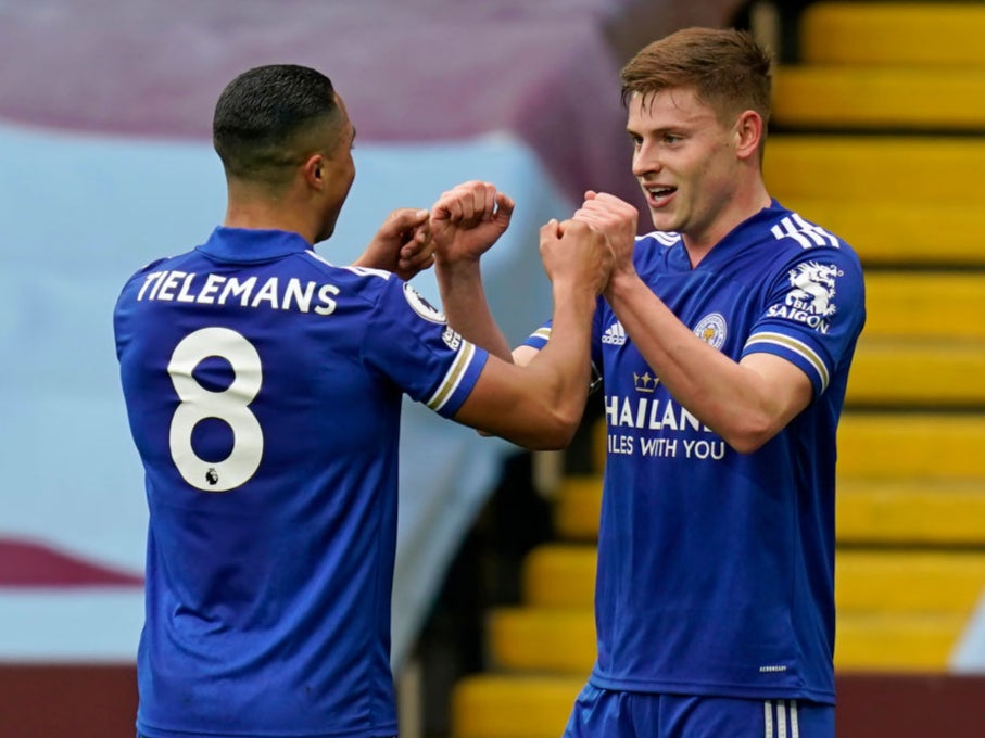 Harvey Barnes celebrates scoring Leicester’s second