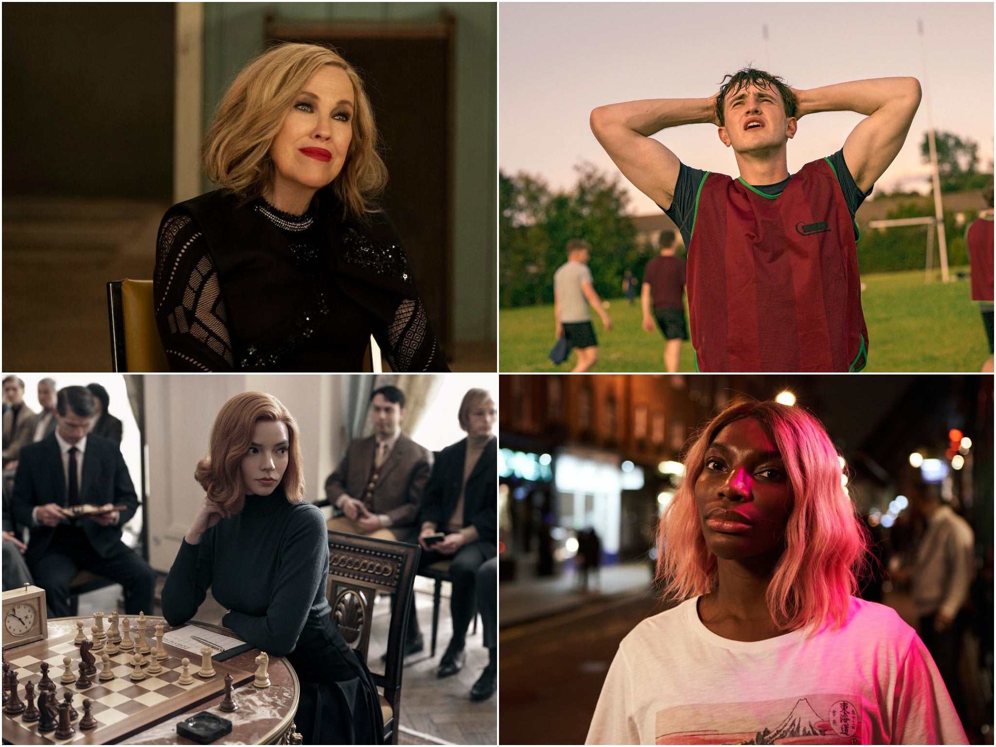 Clockwise from top left: Catherine O’ Hara in Schitt’s Creek, Paul Mescal in Normal People, Michaela Coel in I May Destroy You and Anya Taylor Joy in The Queen’s Gambit