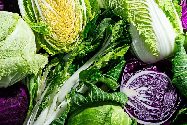 Bok choy, green napa, savoy and red cabbages
