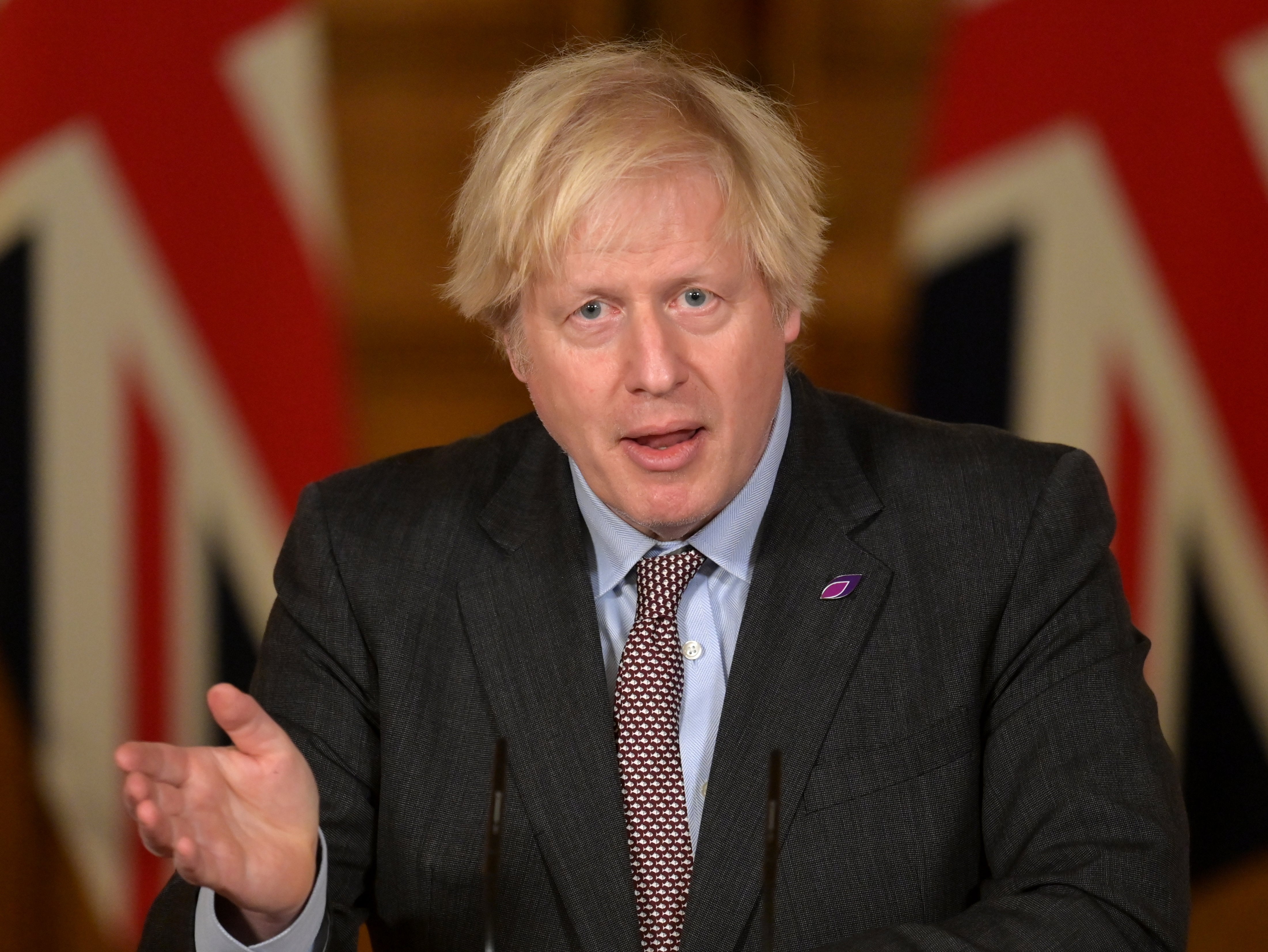<p>Boris Johnson during a briefing from Downing Street</p>