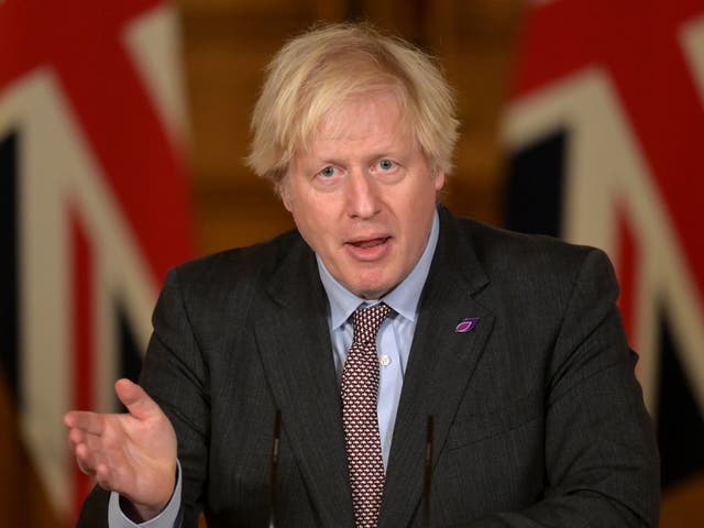 <p>Boris Johnson during a briefing from Downing Street</p>