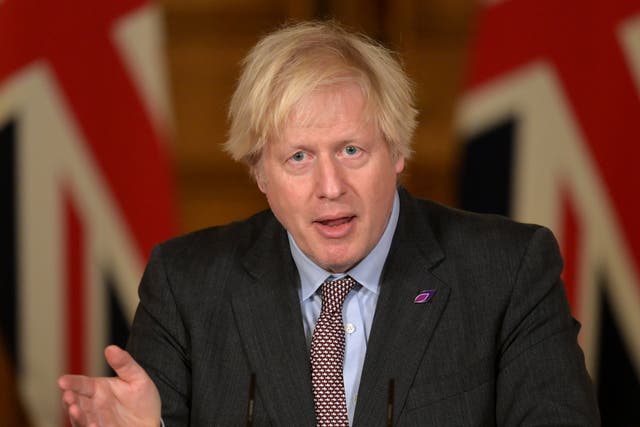 <p>Boris Johnson during a briefing from Downing Street</p>