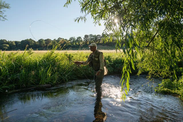 <p>A fly fisherman in the river Darent: Of the world’s 224 chalk streams, 161 are in the UK. These are under threat from increasing water demand </p>