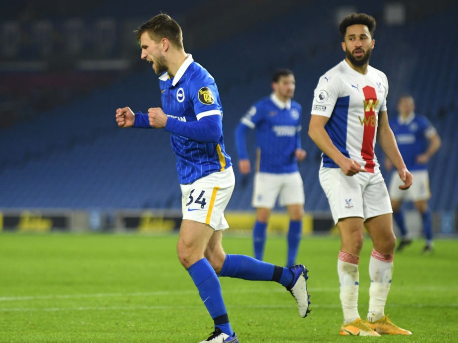 Joel Veltman celerbates equalising for the Seagulls