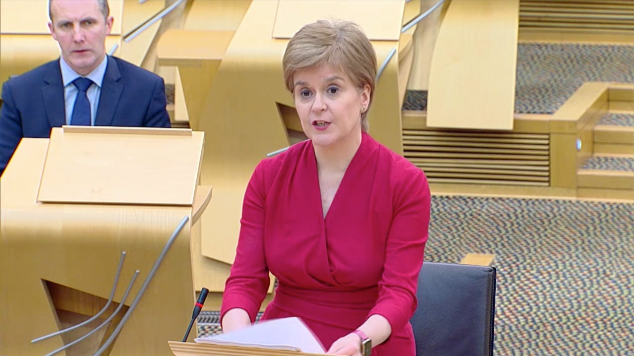 <p>Nicola Sturgeon unveils her framework for ending coronavirus restrictions to the Scottish Parliament</p>