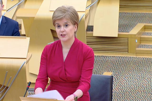 <p>Nicola Sturgeon unveils her framework for ending coronavirus restrictions to the Scottish Parliament</p>