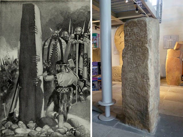 <p>L:  New archaeological research is discrediting the long-held traditional view that the hundreds of Dark Age Celtic memorial stones (including ogham-inscribed ones like this) were erected to commemorate heroic warriors or other mainly secular prominent figures. But now a fresh analysis of the evidence suggests that they were saints – not warlords.  R:  This stone, in Margam Stones Museum, South Wales, has inscriptions in Latin and ogham scripts – and commemorates two men - a Welshman called Pumpeius son of Carantorius  and an Irishman called Rolacun son of Illuna.  </p>