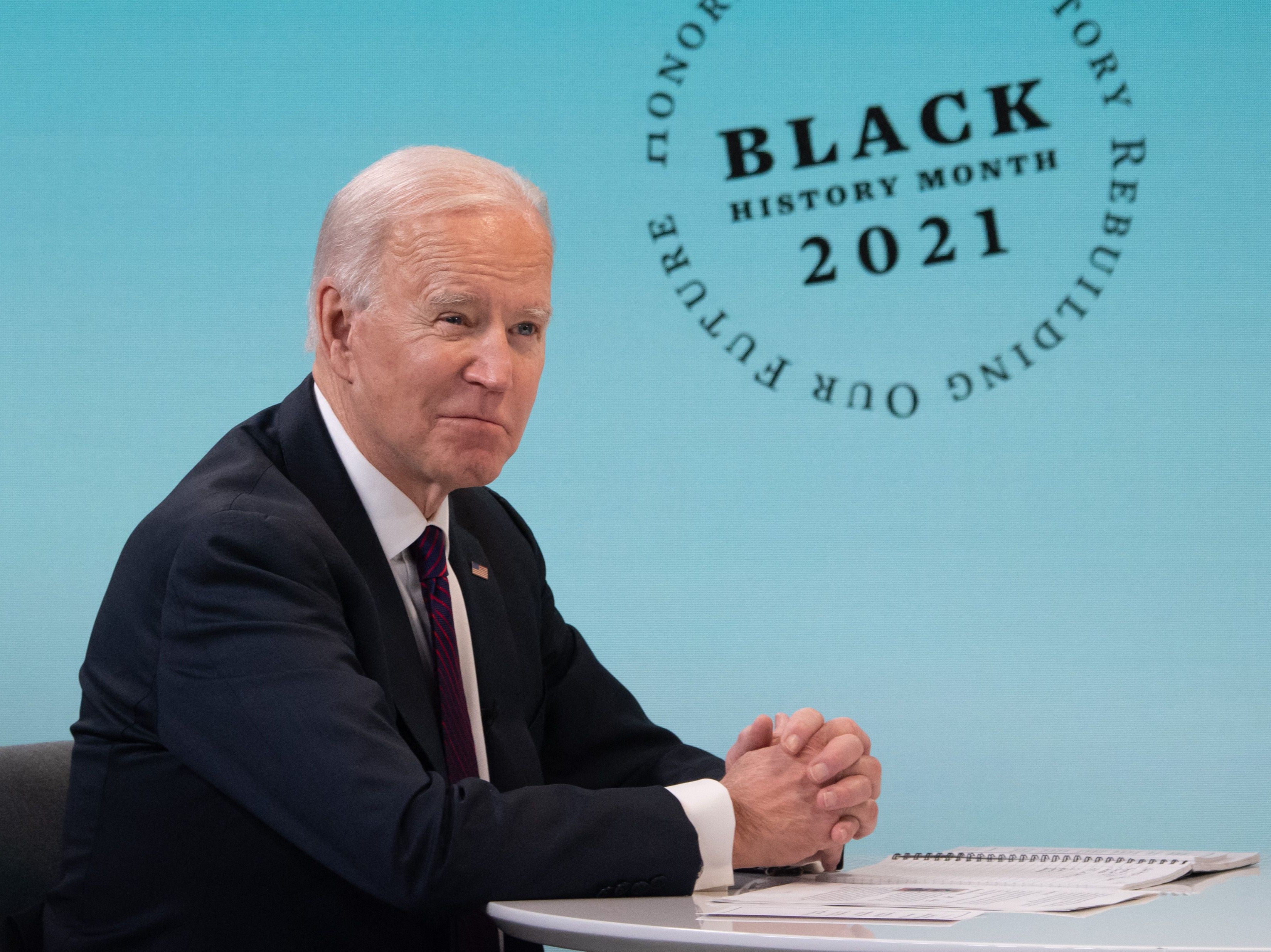 <p>US President Joe Biden holds a roundtable discussion with Black essential workers in the Eisenhower Executive Office Building in Washington, DC, 23 February, 2021</p>