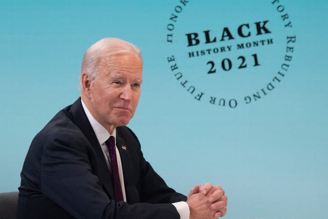 <p>US President Joe Biden holds a roundtable discussion with Black essential workers in the Eisenhower Executive Office Building in Washington, DC, 23 February, 2021</p>