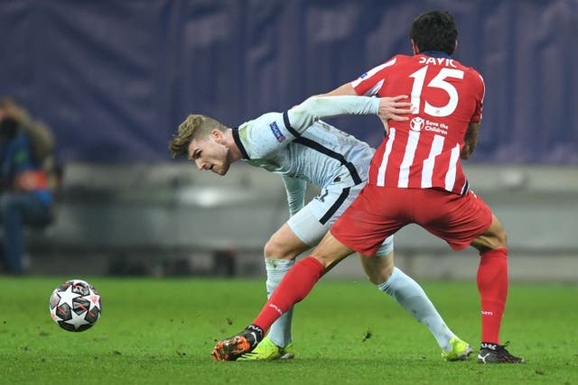 Timo Werner in action against Atletico Madrid
