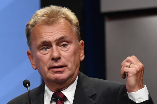 <p>‘Wheel of Fortune’ host Pat Sajak speaks as he is inducted into the National Association of Broadcasters Broadcasting Hall of Fame</p>