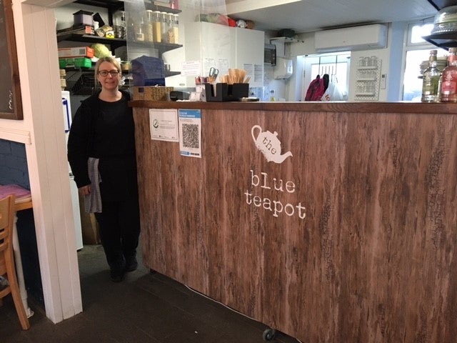 Lisa Thwaites in the Blue Teapot cafe, Mytholmroyd