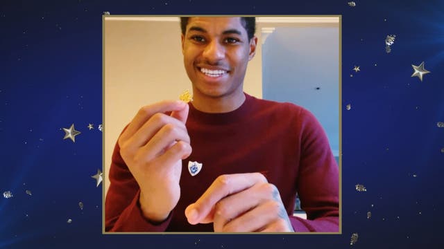 <p>The footballer appearing on ‘Blue Peter’ via videolink after receiving his Gold Blue Peter badge</p>