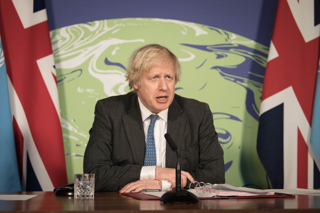 Prime Minister Boris Johnson chairs a session of the UN Security Council on climate and security at the Foreign, Commonwealth and Development Office on 23 February, 2021