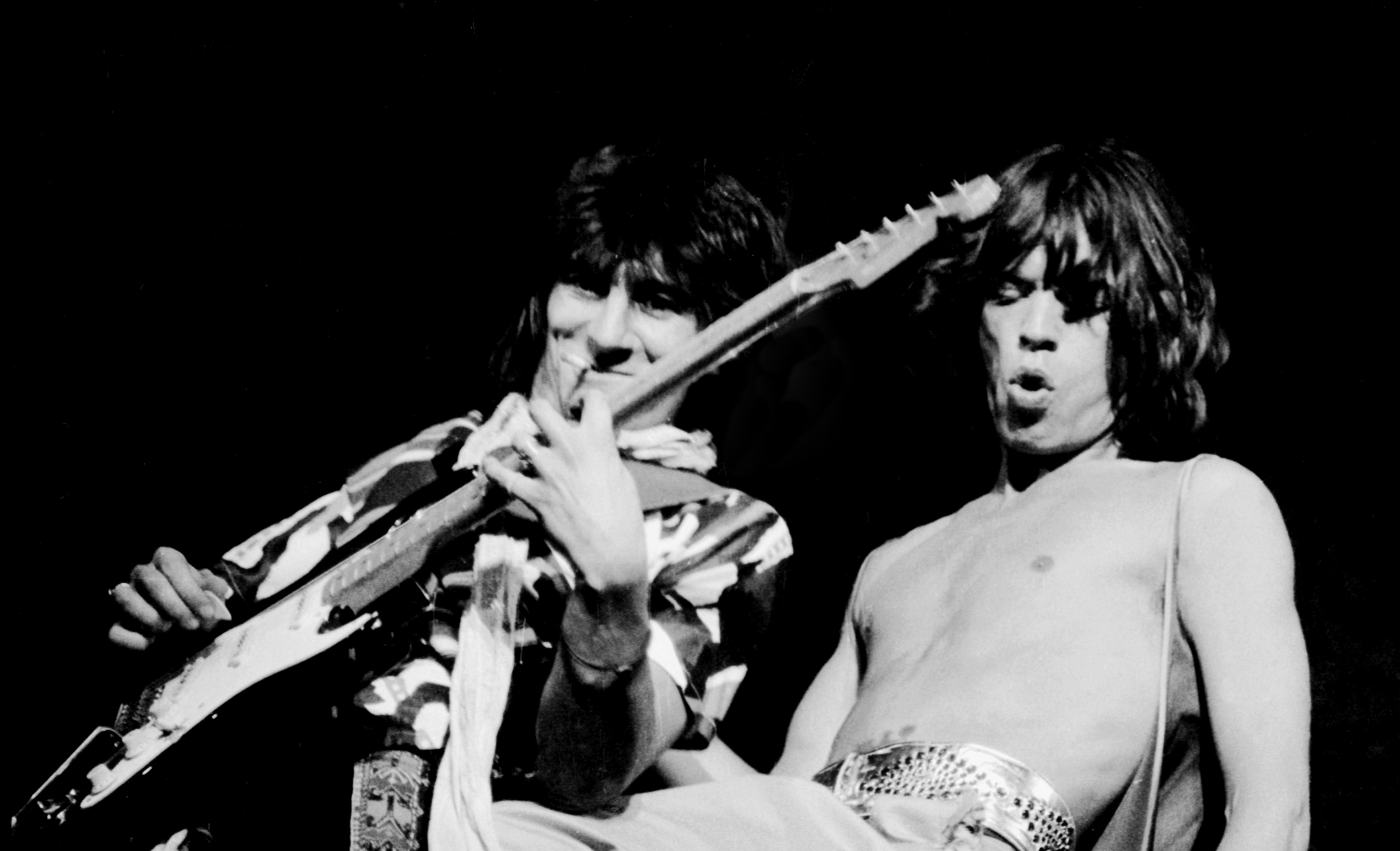Ron Wood and Mick Jagger at Knebworth, 1976, not always getting what they wanted
