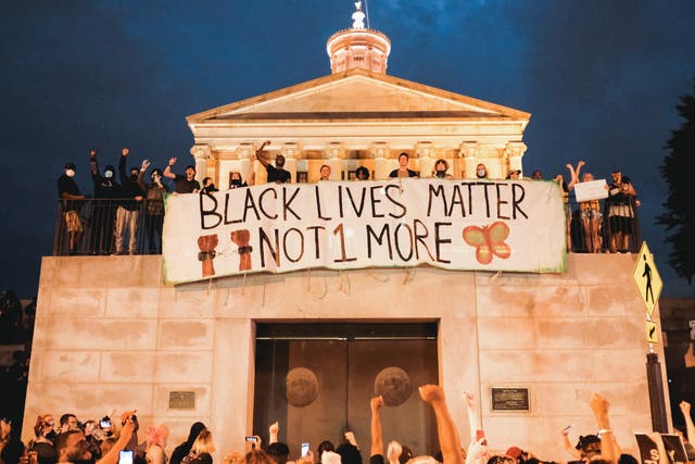 Protesters advocate for an end to police brutality at the State Capitol building on June 04, 2020 in Nashville, Tennessee. 
