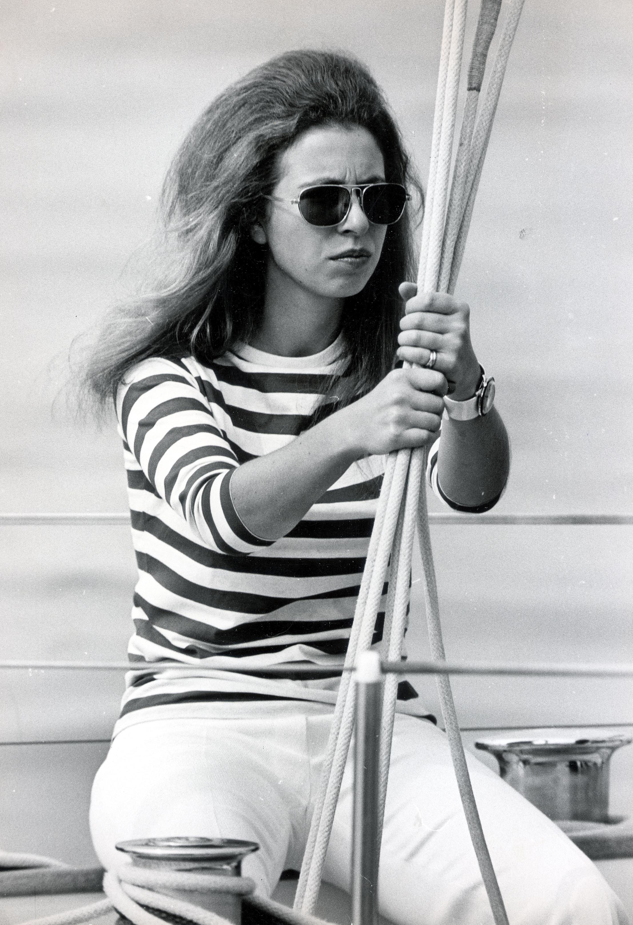 Princess Anne sailing with her father, Prince Philip, during the Britannia Cup in 1970