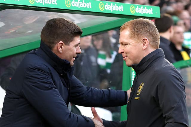 Rangers manager Steven Gerrard and former Celtic manager Neil Lennon