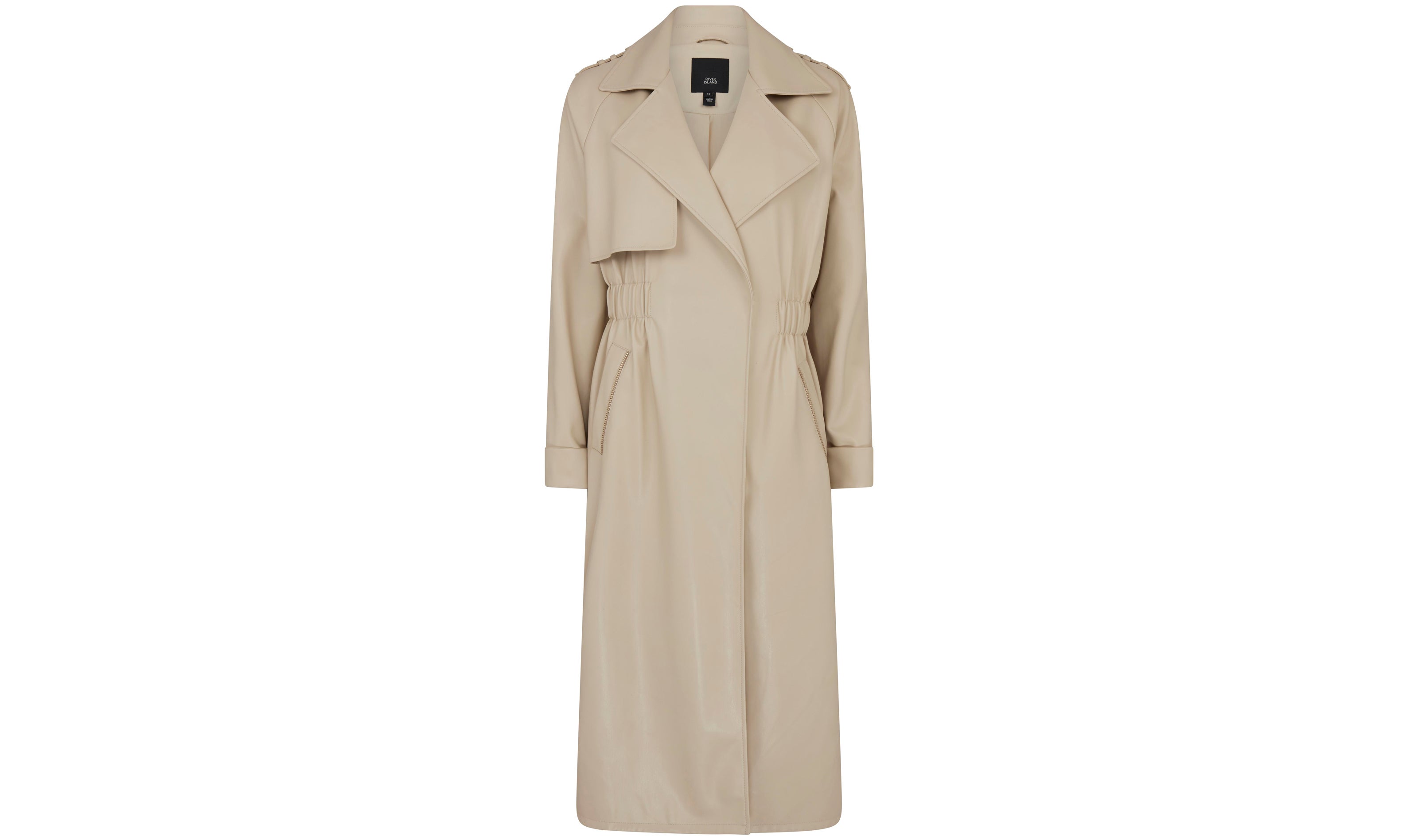 River Island Faux Leather Trench Coat in Stone, £80