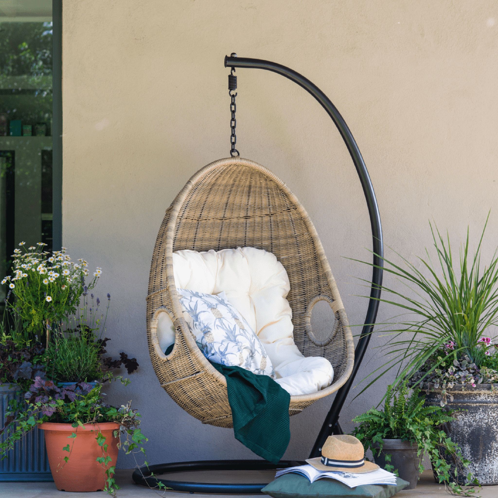 2 PAXTON SWINGING EGG CHAIR WITH CREAM CUSHION