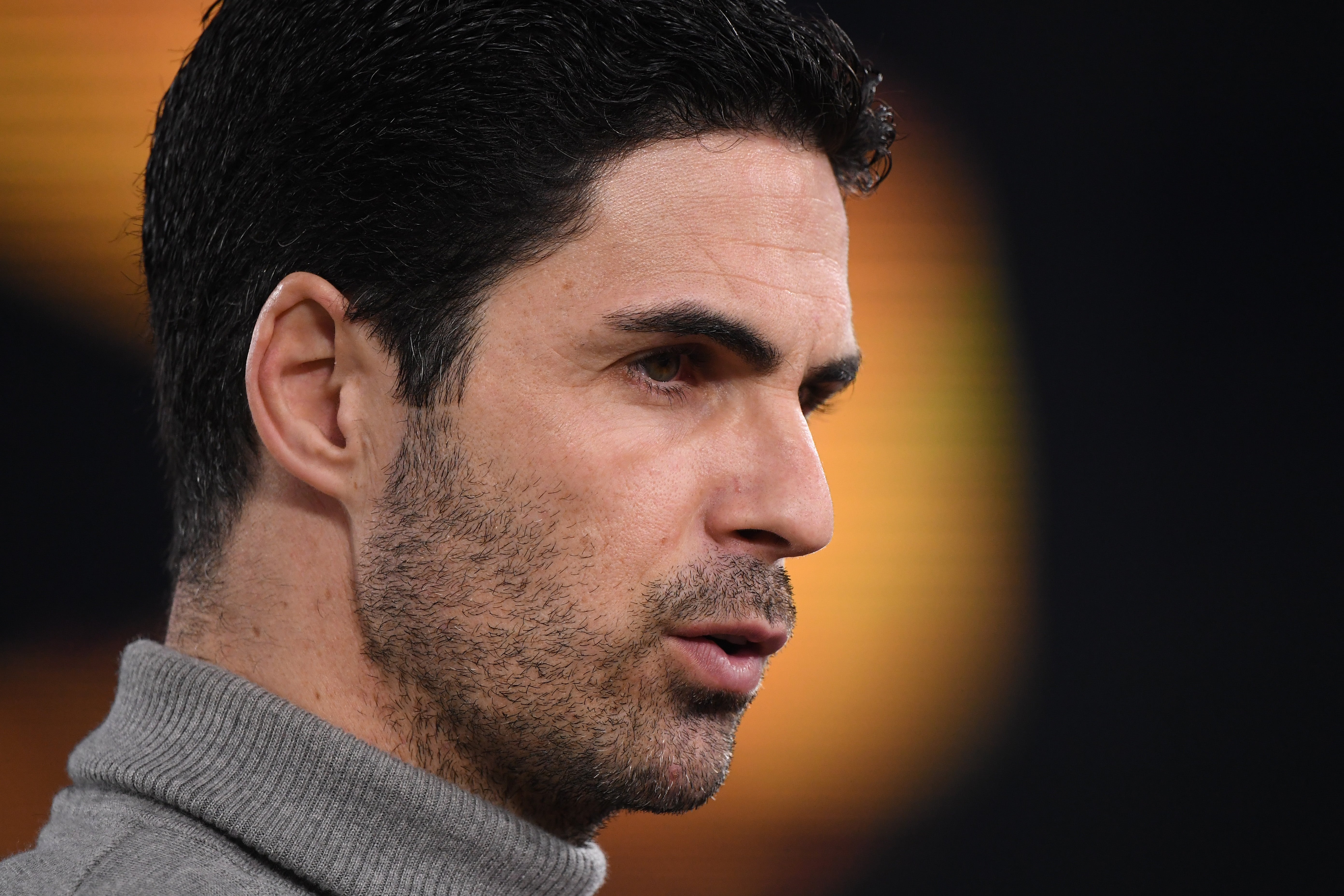 Mikel Arteta speaks to the media before kick-off