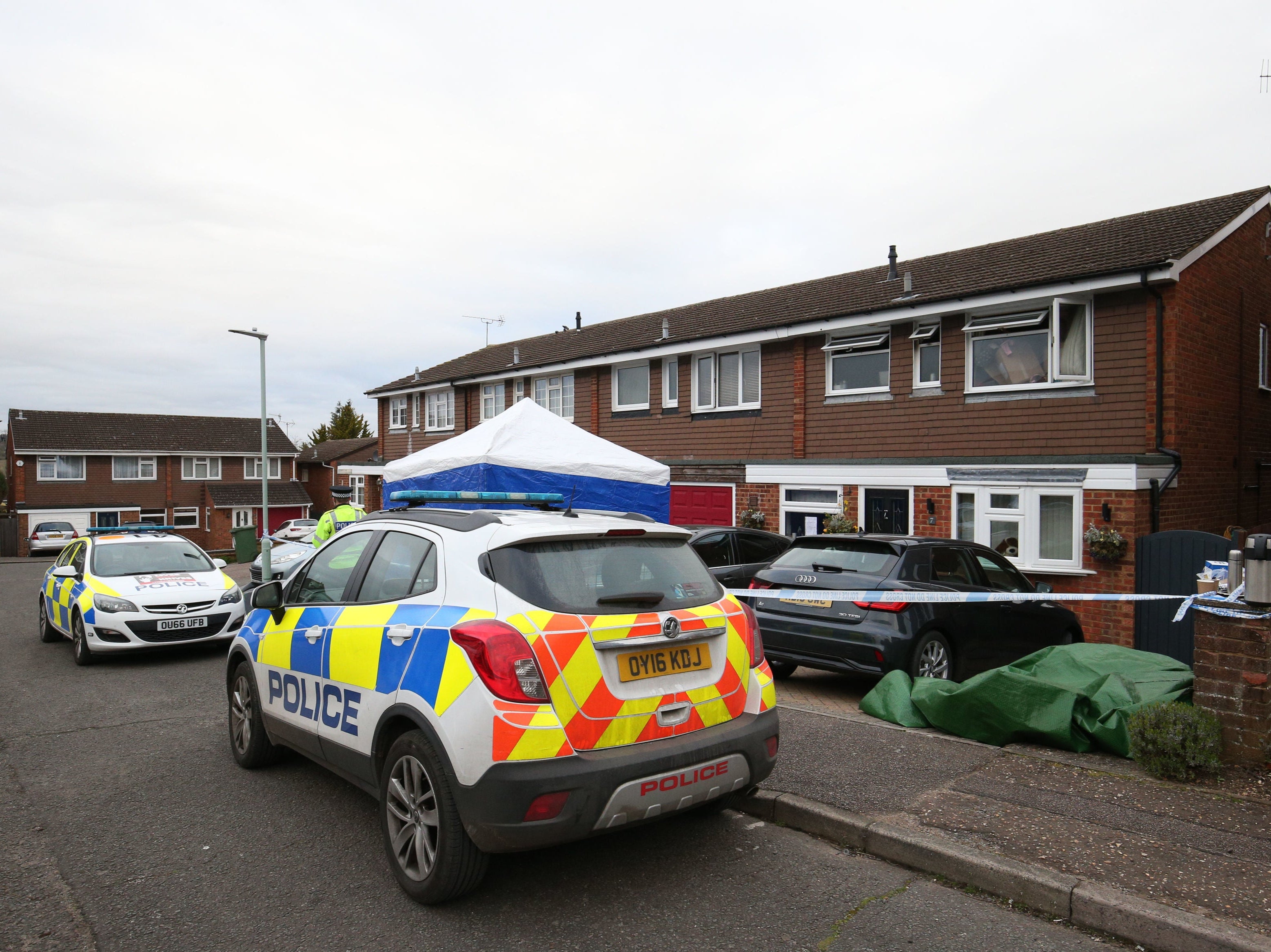 Police outside the home of Gary Walker, his wife and their daughter in Stuarts Close, Hemel Hempstead, in March 2020