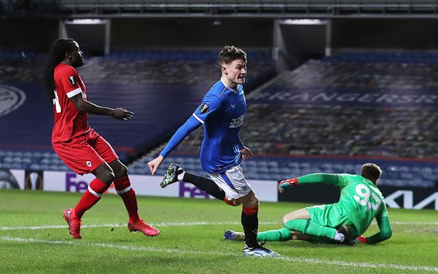 Nathan Patterson celebrates after scoring for Rangers