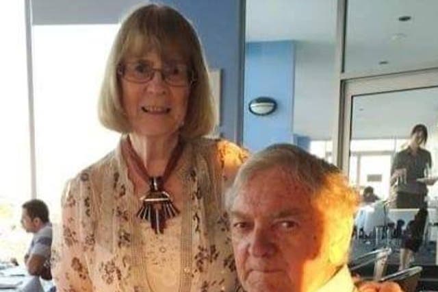 <p>Rita Rich-Mulcahy, 81, and her late husband John Mulcahy. Facebook has apologised after it attempted to ban the widow over pig-related comments the platform mistook for ‘hate speech’</p>