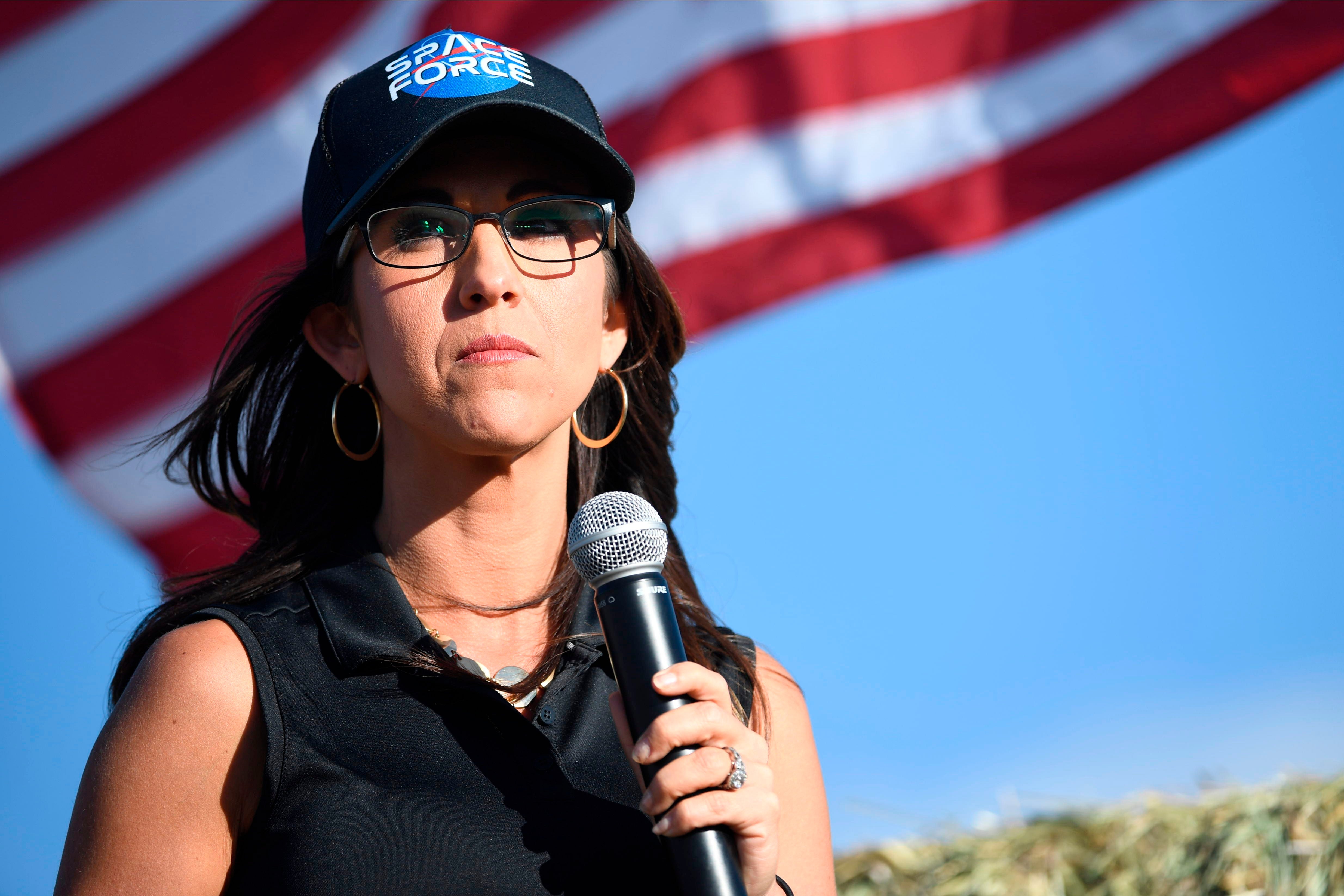 File Image: Lauren Boebert, the Republican candidate for the US House of Representatives seat in Colorado's 3rd Congressional District, addresses supporters during a campaign rally in Colona, Colorado on 10 October 2020