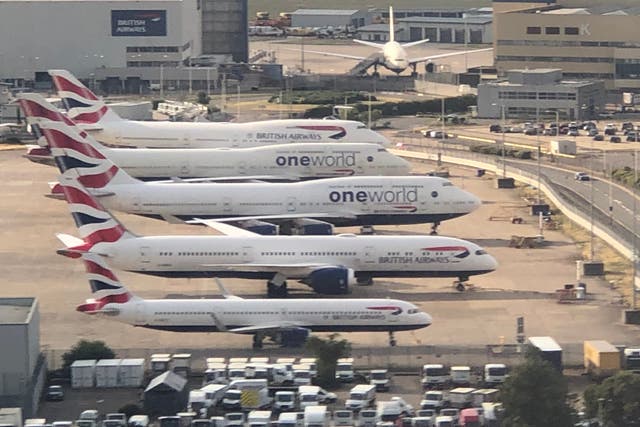 Departing soon: three British Airways 747s (top) awaiting disposal at Heathrow