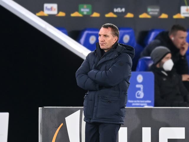 <p>Brendan Rodgers on the touchline</p>